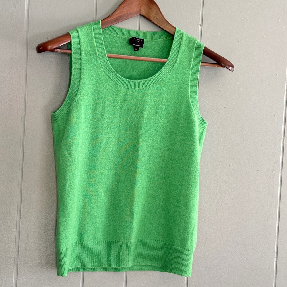 Talbots Petites 100% Cashmere Sleeveless Shell Sweater Kelly Green SP Preppy